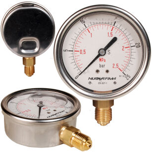 Manometr glicerynowy Ciśnieniomierz Zegar 63mm 25bar 1/4" dolny NUOVA FIMA