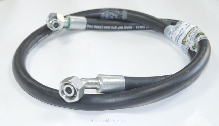 Wąż hydrauliczny dwuoplotowy fi 13 L- 1480 końcówki kątowe 45 i 90 22x1,5