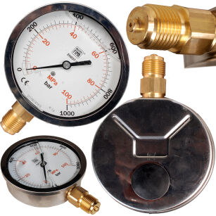 Manometr glicerynowy Ciśnieniomierz Zegar 100mm 1000bar 1/4" dolny NUOVA